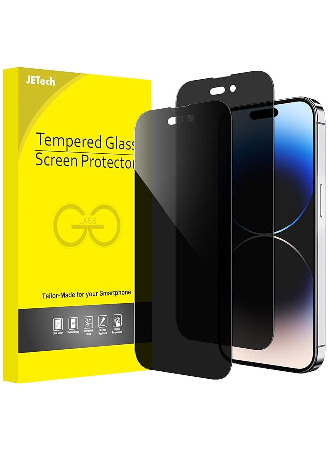 Jetech Privacy Full Coverage Screen Protector For Iphone 14 Pro 6.1 Inch Anti Spy Tempered Glass Film Edge To Edge Protection Case Friendly 2 Pack