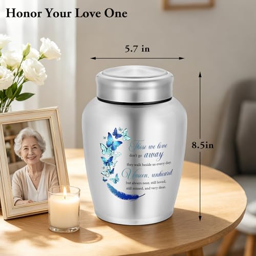 XIUDA Cremation Urns for Human Ashes Adult Male and Female Memorial Decorative Burial Urn Stainless Steel Angel Wings Keepsake Urn Human Ashes Up to 220 lbs - Image 3