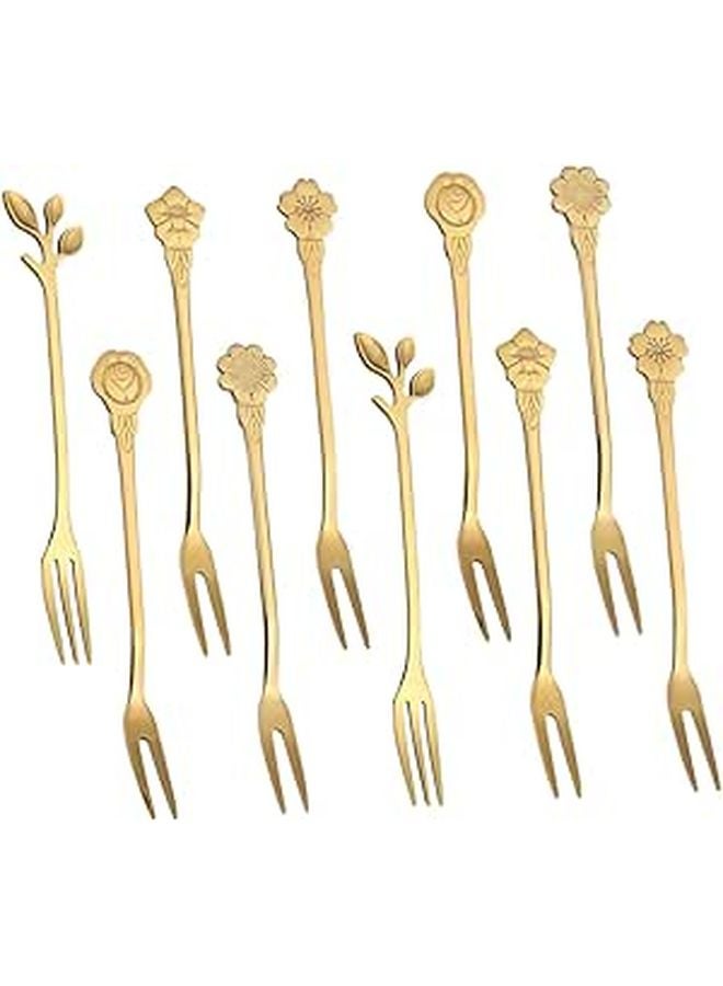 10 Piece Reusable Titanium Coated Multi Function Fruit Dessert Forks For Household Party Appetizers - Image 1