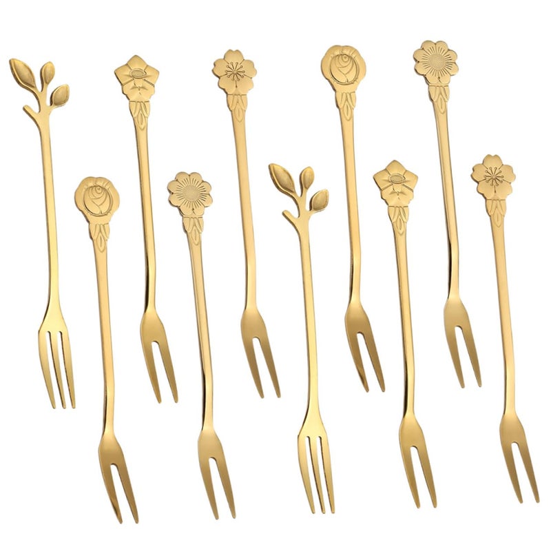 10 Piece Reusable Titanium Coated Multi Function Fruit Dessert Forks For Household Party Appetizers - Image 2