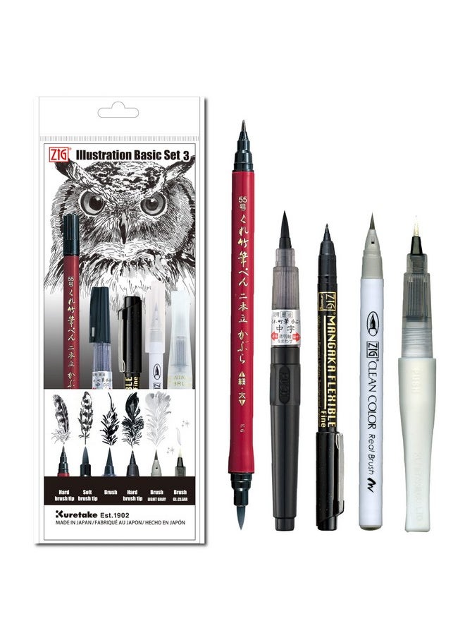 Kuretake - Zig Inktober Special Set Illustration Basic Set 3 For Manga Drawing Lettering And Calligraphy Professional Artist Quality Made In Japan - Image 1