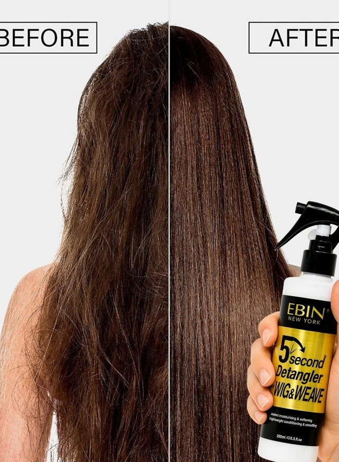 EBIN NEW YORK 5 Second Detangler - infused with Moroccan Argan Oil | Instant moisture | Lightweight conditioning | Softening and smoothing | Add natural shine and moisture | Wig & Weave 8.5 oz / 250ml - Image 5