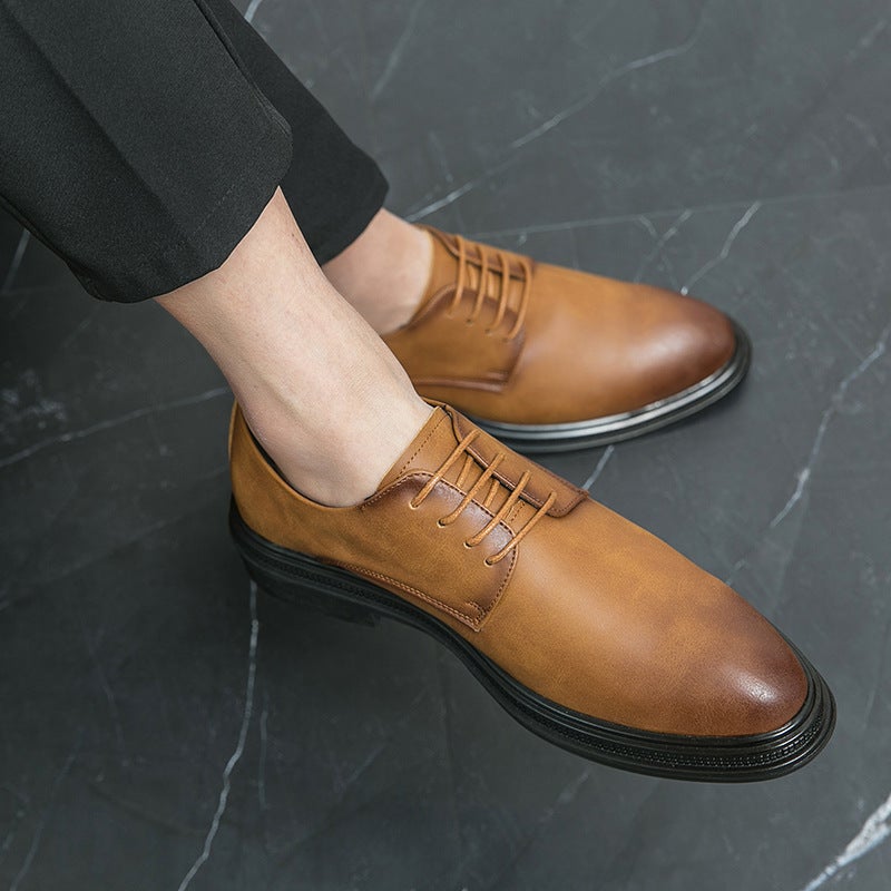 Men'S Low-Top Lace-Up British Business Dress Casual Fashion Color-Polished Pointed Leather Shoes Youth Wedding Leather Shoes For Men - Image 3