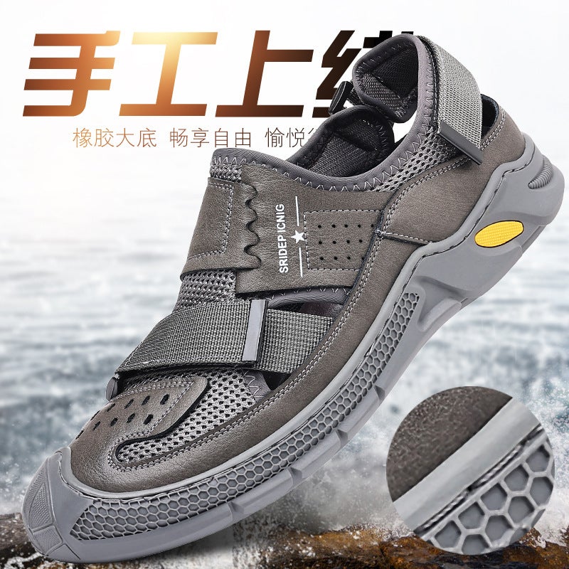 2024 Hollow Leather Sandals Men'S Genuine Leather Outdoor Sports Hole Shoes All-Match Soft Bottom Shoes For Men - Image 2