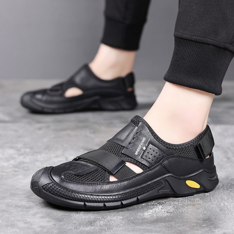 2024 Hollow Leather Sandals Men'S Genuine Leather Outdoor Sports Hole Shoes All-Match Soft Bottom Shoes For Men - Image 5