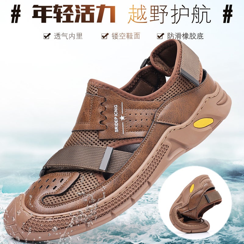 2024 Hollow Leather Sandals Men'S Genuine Leather Outdoor Sports Hole Shoes All-Match Soft Bottom Shoes For Men - Image 4