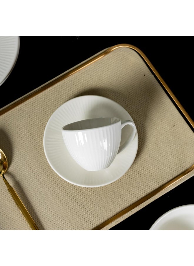 GOLD MANTIS 20-Piece White Ceramic Dinnerware and Coffee Set – 10.5 Inch & 8 Inch Plates, 6 Inch Coffee Saucers, 6 Inch Bowls, 7.3 oz Cups – Microwave, Dishwasher, Oven Safe – Elegant Minimalist Design for Dining  - Image 5