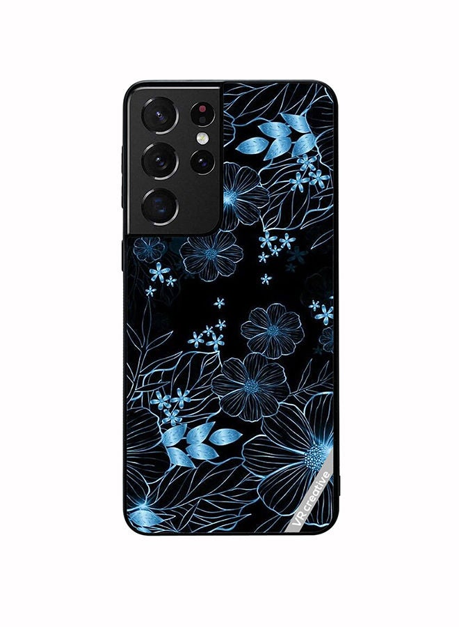 VR CREATIVE Protective Case Cover For Samsung Galaxy S21 Ultra 5G Blue Flower Design Multicolour - Image 1