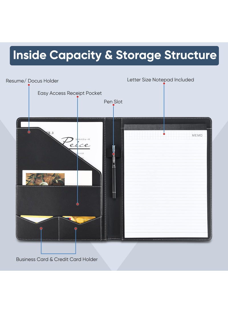 Pacific Mailer Pacific Mailer Padfolio Portfolio Leather Binder, Interview Legal Document Organizer, Business Card Holder Included Letter Sized Writing Pad [Piano Noir Faux Leather Matte Finish]  - Image 3