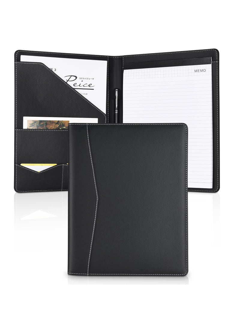 Pacific Mailer Pacific Mailer Padfolio Portfolio Leather Binder, Interview Legal Document Organizer, Business Card Holder Included Letter Sized Writing Pad [Piano Noir Faux Leather Matte Finish]  - Image 1