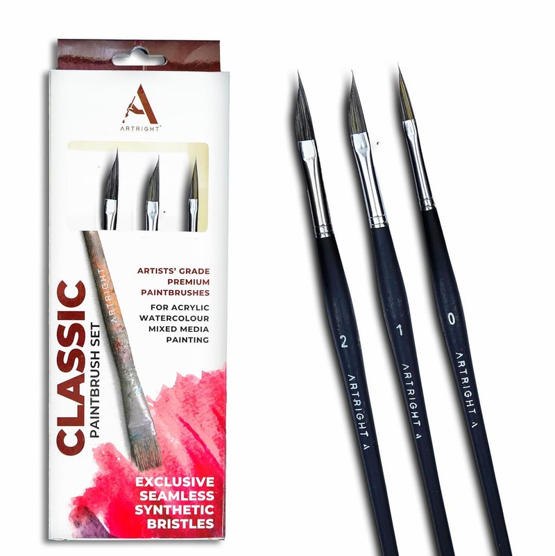 ArtRight wood Leaf & Petal Paint Brushes Set of 3 (#0, #1 & #2) with Seamless Synthetic Bristles - 3 Premium Artists' Liner Painting Brushes Inc Dagger Brush for Acrylic Painting, Oil Painting & More - Image 1