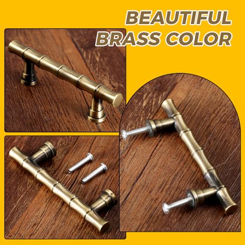 Mgoodoo 5PCS Bamboo Shape Handle, Zinc Alloy Brass Drawer Pull 4.21'' Retro Knob Antique for Cabinet Closet Dresser Bathroom Wardrobe Cupboard(Hole Spacing 64mm/2.52'') - Image 4