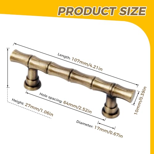 Mgoodoo 5PCS Bamboo Shape Handle, Zinc Alloy Brass Drawer Pull 4.21'' Retro Knob Antique for Cabinet Closet Dresser Bathroom Wardrobe Cupboard(Hole Spacing 64mm/2.52'') - Image 2