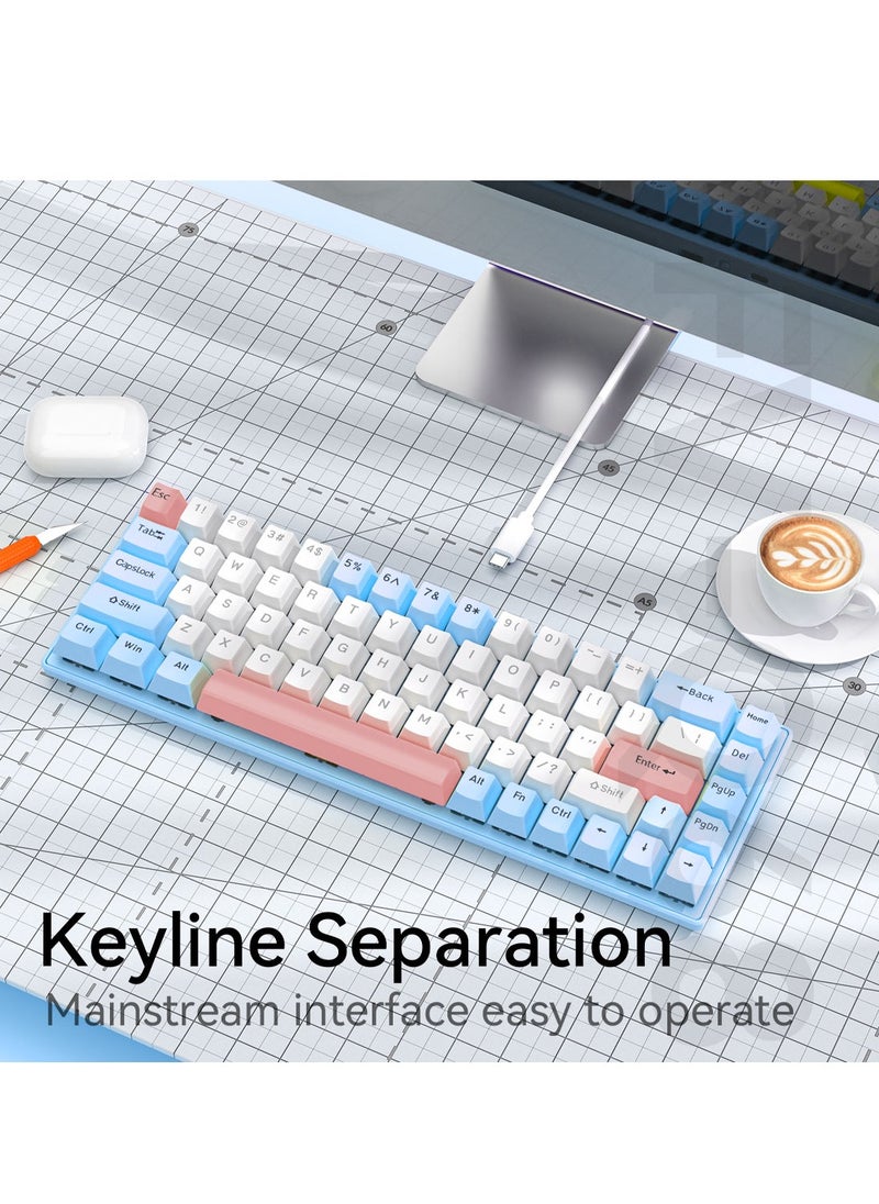 65% Wired RGB Gaming Keyboard, 68 Keys Blue Switch Hot-Swappable Compact Mechanical Keyboard for PC/Computer-Blue/Pink