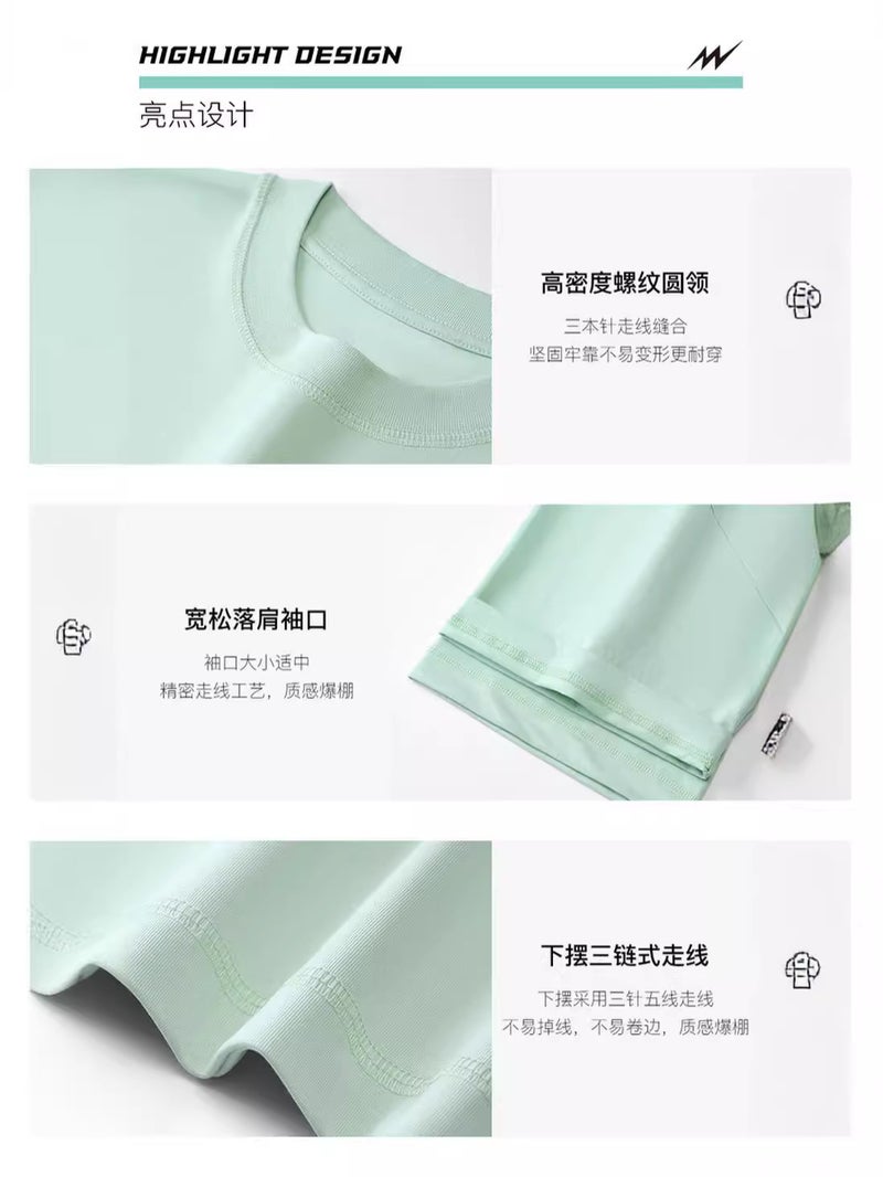 Simple Summer 230G Ice Cotton Short Sleeve T-Shirt Blank Embryo Solid Color Breathable Round Neck T-Shirt Loose Shoulder Jacket Men - Image 5