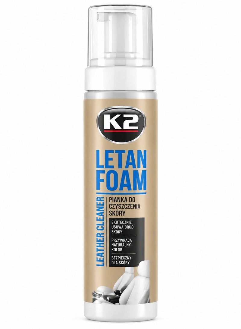 كي 2 رغوة K2 Letan لتنظيف الجلد (200 مل) - رغوة فاخرة لتنظيف مقاعد السيارات، الأرائك، الحقائب، الأحذية، والسترات؛ تزيل الأوساخ والبقع، وتستعيد نعومة الجلد، وتتميز بتركيبة سريعة الجفاف وسهلة الرش. - Image 2