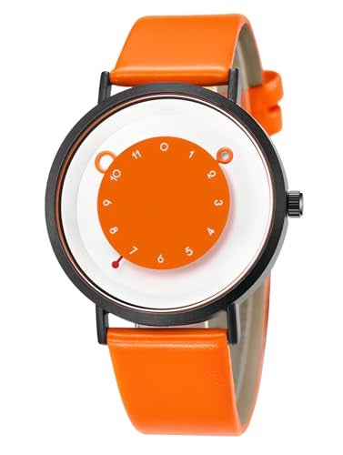 Gosasa Minimalist Casual Unisex Quartz Watch – Unique Hands Design, Fashion Sports Waterproof Wristwatch for Men & Women with Leather Band (Orange) - Image 1