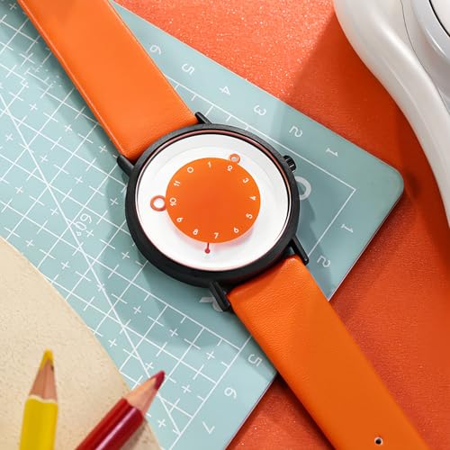 Gosasa Minimalist Casual Unisex Quartz Watch – Unique Hands Design, Fashion Sports Waterproof Wristwatch for Men & Women with Leather Band (Orange) - Image 4