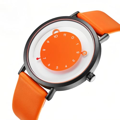 Gosasa Minimalist Casual Unisex Quartz Watch – Unique Hands Design, Fashion Sports Waterproof Wristwatch for Men & Women with Leather Band (Orange) - Image 5
