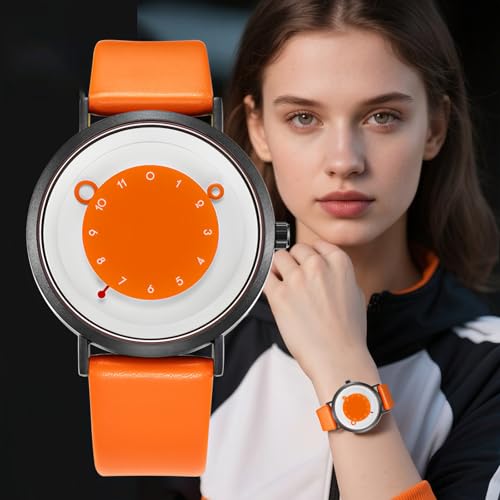 Gosasa Minimalist Casual Unisex Quartz Watch – Unique Hands Design, Fashion Sports Waterproof Wristwatch for Men & Women with Leather Band (Orange) - Image 2