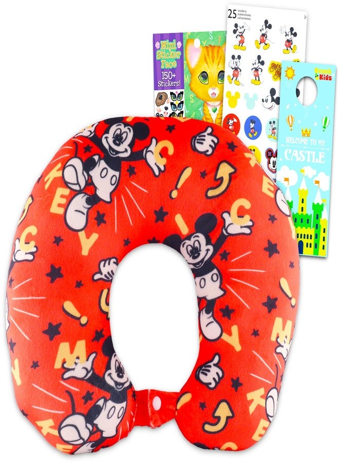 Mickey Mouse Travel Neck Pillow - Bundle with Mickey Neck Pillow for Airplane, Car, Office, More Plus Stickers | Mickey Mouse Travel Accessories Set - Image 1