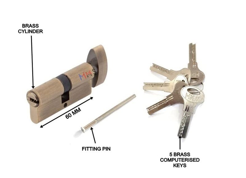 MHS MHS Accessories of Mortise Handle Lock Fittings for Wooden Door 60 mm Cylinder with 5 Ultra Keys Antique Brass Finish  - Image 2