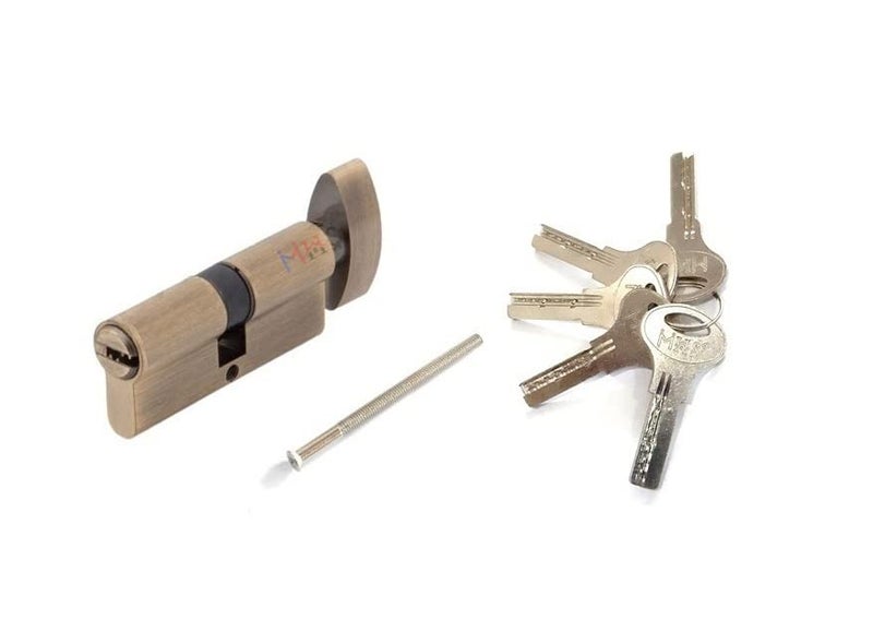 MHS MHS Accessories of Mortise Handle Lock Fittings for Wooden Door 60 mm Cylinder with 5 Ultra Keys Antique Brass Finish  - Image 1