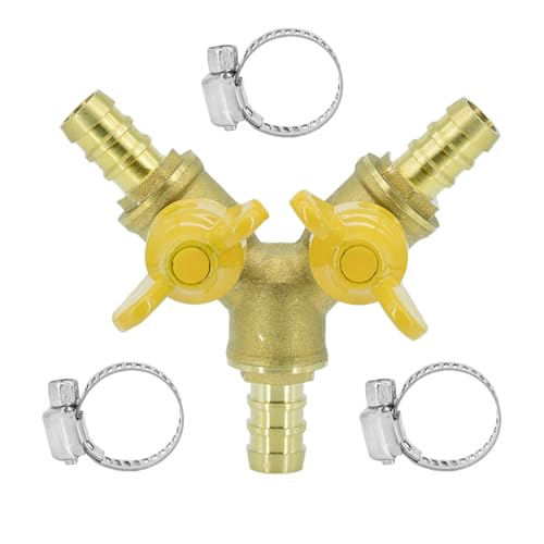 Refuuch 3 Way Shut Off Valve, 3/8" Hose Barb 2 Switch Brass Y Shaped Ball Valve Air/Fuel/Water - Image 1