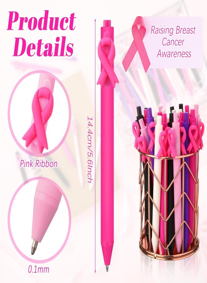 Engrowtic 50 Pcs Breast Cancer Awareness Pens Bulk Pink Ribbon Ballpoint Pens Retractable Black Ink Cancer Awareness Gifts Accessories for Women Nurses Coworker Charity Events Fundraisers Public Decor - Image 2