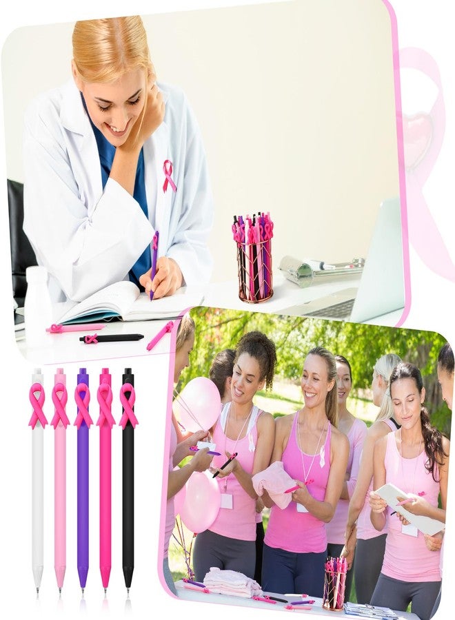 Engrowtic 50 Pcs Breast Cancer Awareness Pens Bulk Pink Ribbon Ballpoint Pens Retractable Black Ink Cancer Awareness Gifts Accessories for Women Nurses Coworker Charity Events Fundraisers Public Decor - Image 5