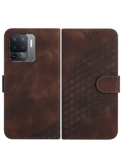HuHa Case Cover For OPPO A94 4G/F19 Pro 4G/Reno5 F 4G/Reno5 Lite YX0060 Elephant Head Embossed Phone Leather Case with Lanyard Coffee 