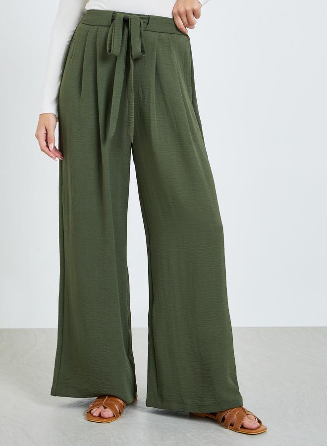 Take Two Dark Green Pleated Wide Leg Pants with Drawstring - Image 2