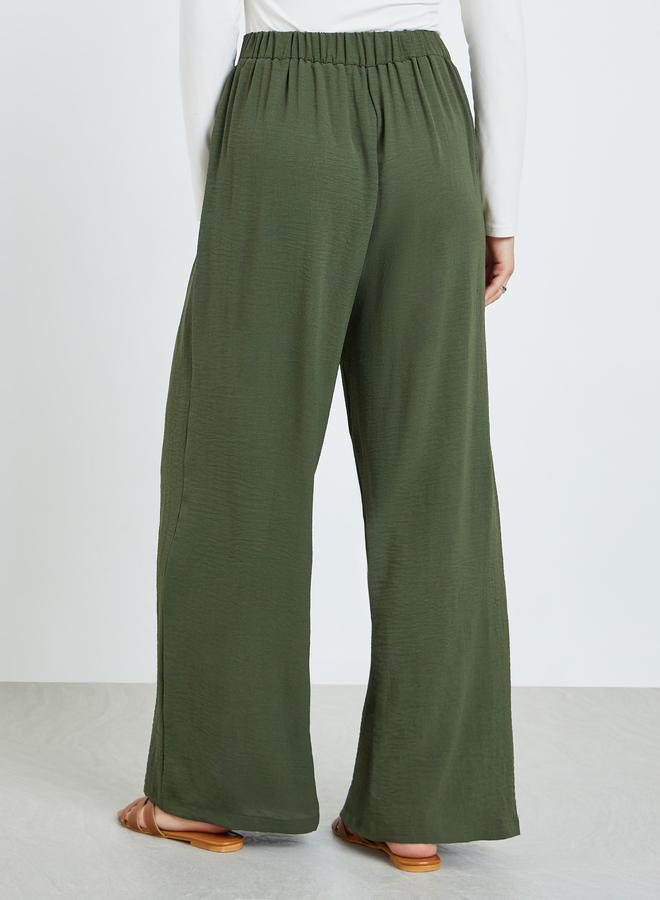 Take Two Dark Green Pleated Wide Leg Pants with Drawstring - Image 4