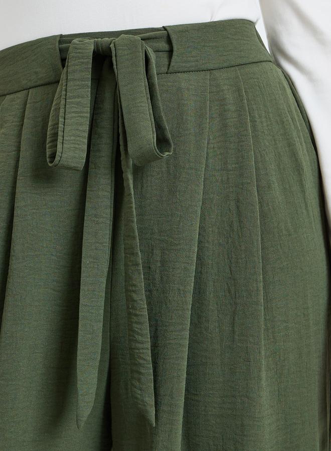 Take Two Dark Green Pleated Wide Leg Pants with Drawstring - Image 3