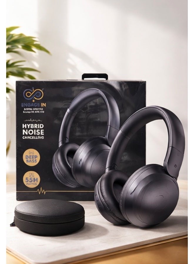 Engage HS ANC E10 Wireless Over-Ear Headphones with Hybrid Active Noise Cancellation, Deep Bass, 55H Playtime, Low Latency Mode & Carry Case – Black - Image 1