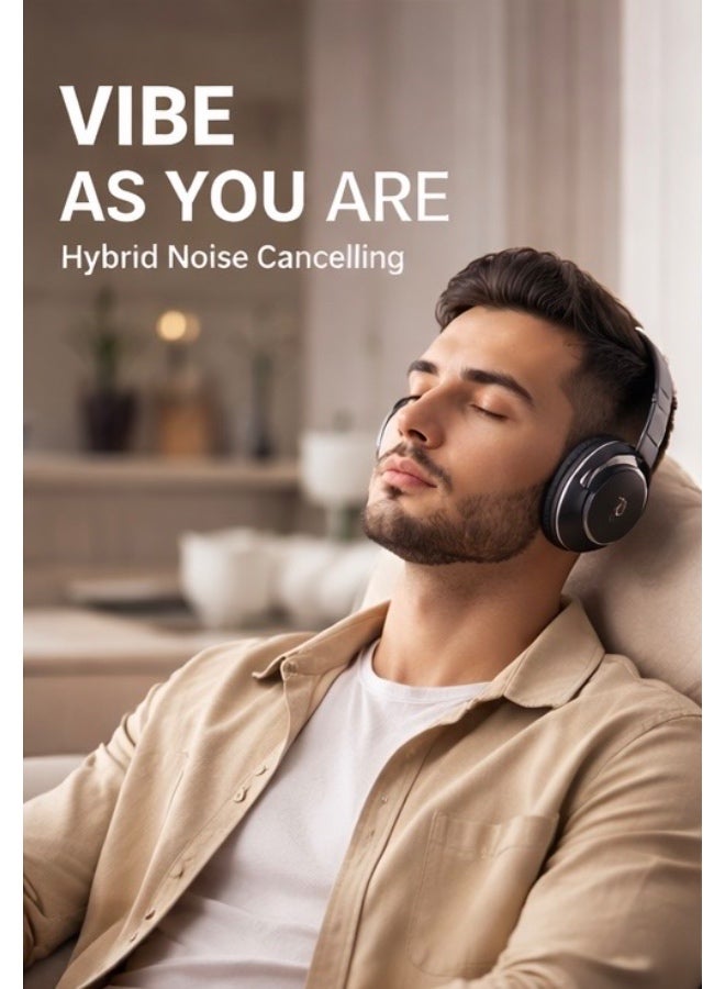 Engage HS ANC E10 Wireless Over-Ear Headphones with Hybrid Active Noise Cancellation, Deep Bass, 55H Playtime, Low Latency Mode & Carry Case – Black - Image 2