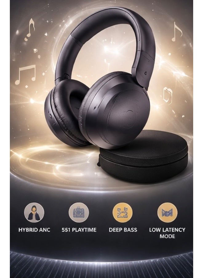 Engage HS ANC E10 Wireless Over-Ear Headphones with Hybrid Active Noise Cancellation, Deep Bass, 55H Playtime, Low Latency Mode & Carry Case – Black - Image 4