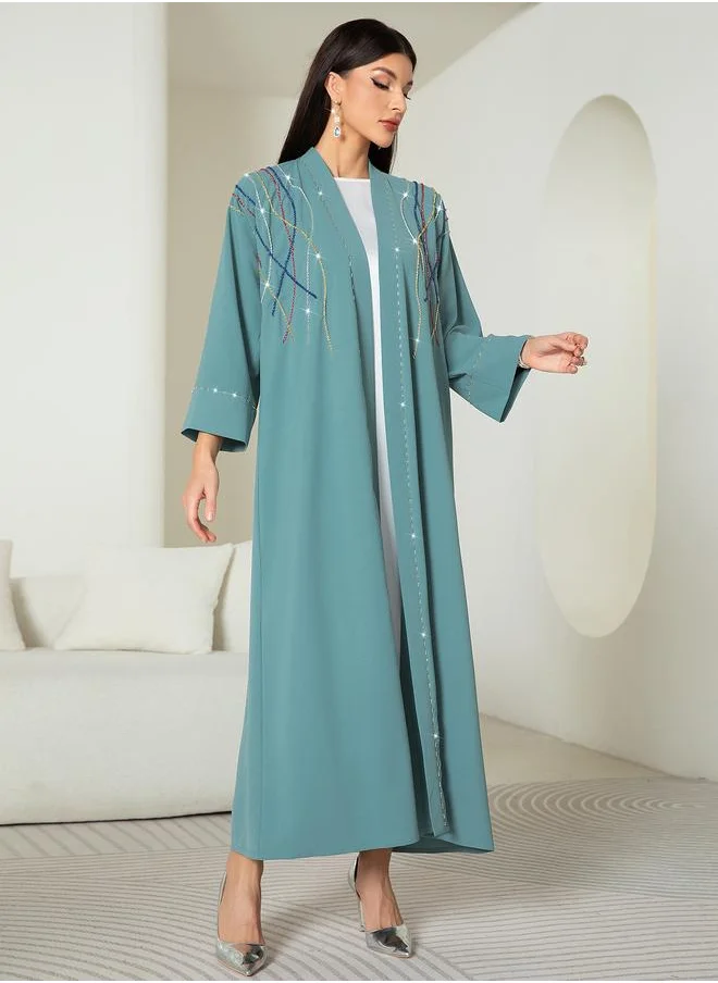 تايك تو Take Two Embellished Long Sleeve A-Line Maxi Kimono