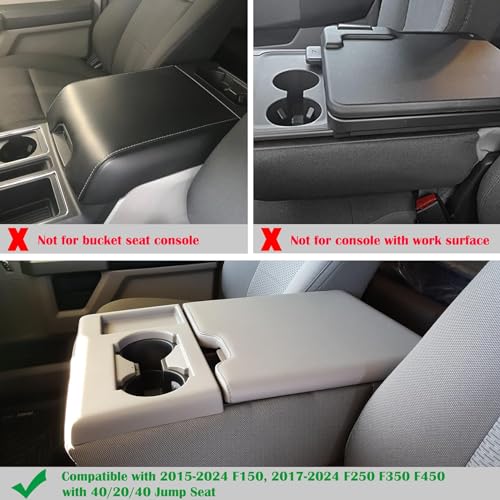 Zxiaochun Center Console Cover for Ford F150 2015-2025/F250 F350 F450 2017-2025 Leather Arm Rest Box Lid Middle Console Cover Armrest Box Protective Cover Accessories(40/20/40 Jump Seat Console Only) - Image 2