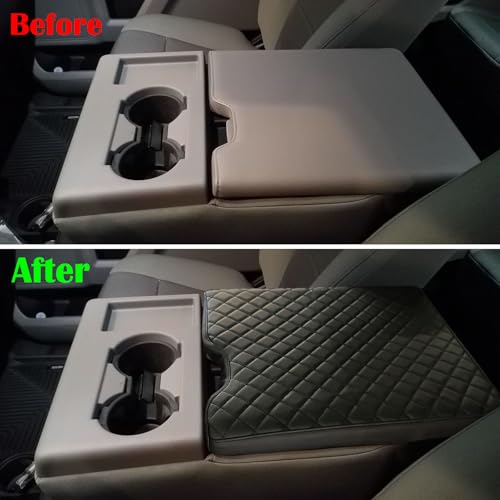 Zxiaochun Center Console Cover for Ford F150 2015-2025/F250 F350 F450 2017-2025 Leather Arm Rest Box Lid Middle Console Cover Armrest Box Protective Cover Accessories(40/20/40 Jump Seat Console Only) - Image 3