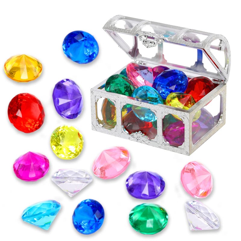 XIJUAN Diving gem Pool Toys Sand Toys14Colorful Diamond Treasure Chest Summer Swimming gems Pirate Diving Toy Set Underwater Swimming toyChildrens Game Gifts for Boys and GirlsSilver White - Image 2