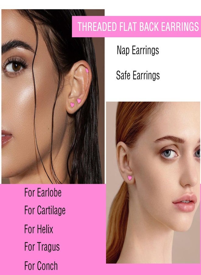 ZDE Women Earrings Flat Back Heart Earrings Titanium Hypoallergenic Non-Nickel Cartilage Earrings Studs for Sensitive Ears Simple Classic 5mm Pink Screw On Stud Earrings - Image 3