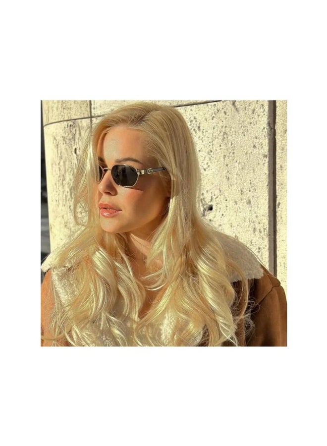 Gucci GG1593S Designer Hexagonal / Round Metal Sunglasses — Elegant Gold Frame with Grey Lenses, 56 mm - Image 2