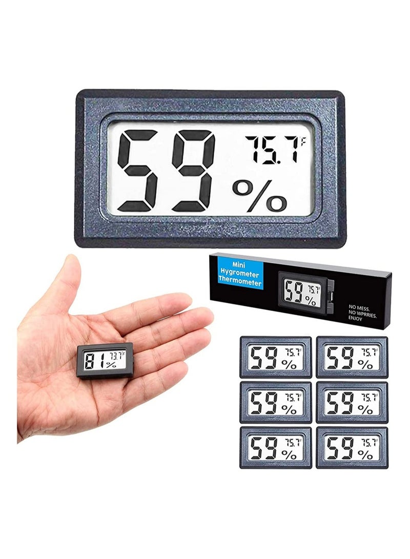 6 Pack Mini Hygrometer Thermometer Built In Small Household Electronic Digital Indoor Humidity Gauge Monitor With Temperature Meter Sensor Fahrenheit - Black - Image 1