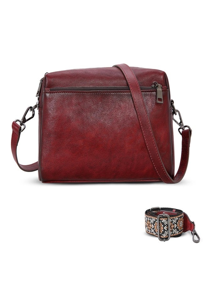 HESHE Leather Crossbody Purses for Women Vintage Shoulder Bag with Multi Compartments Small Hobo Purse for Everyday (Wine) - Image 3