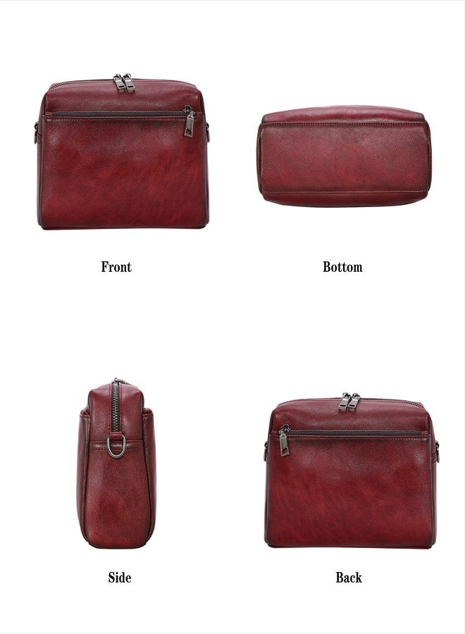 HESHE Leather Crossbody Purses for Women Vintage Shoulder Bag with Multi Compartments Small Hobo Purse for Everyday (Wine) - Image 5