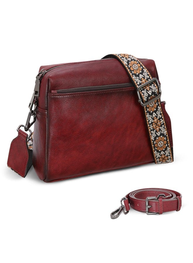 HESHE Leather Crossbody Purses for Women Vintage Shoulder Bag with Multi Compartments Small Hobo Purse for Everyday (Wine) - Image 1