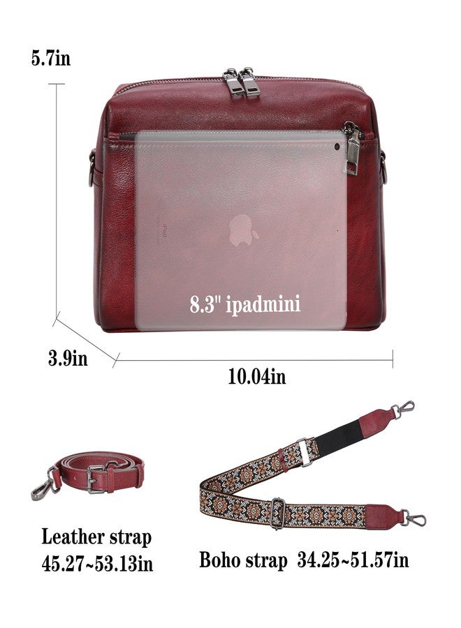 HESHE Leather Crossbody Purses for Women Vintage Shoulder Bag with Multi Compartments Small Hobo Purse for Everyday (Wine) - Image 4