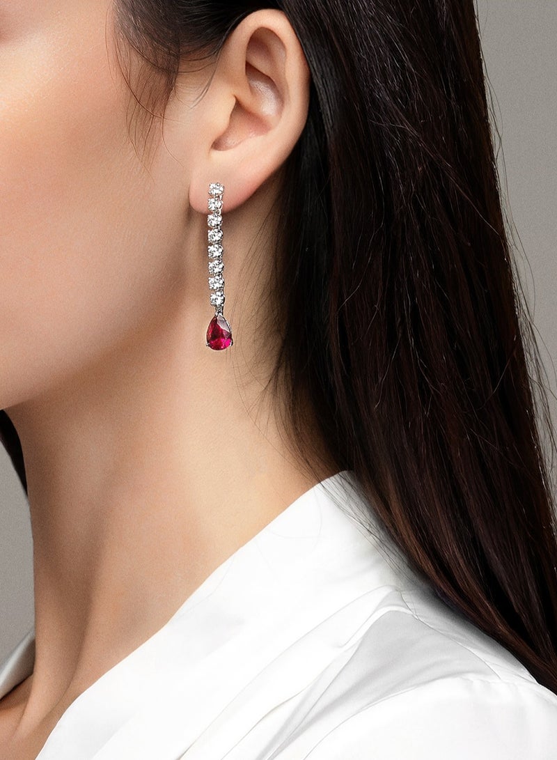 AWNL Ruby Whisper Women's Earrings - Eardrop with Red CZ Diamond and Sterling Silver, Middle East Exclusive Collection  - Image 2