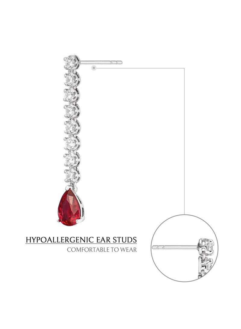 AWNL Ruby Whisper Women's Earrings - Eardrop with Red CZ Diamond and Sterling Silver, Middle East Exclusive Collection  - Image 4